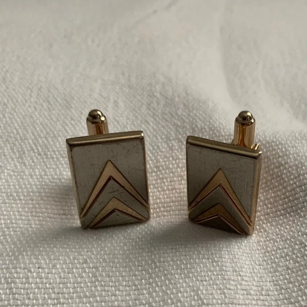 Vintage Two Toned Rectangular Cufflinks Made in The USA